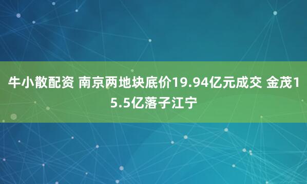 牛小散配资 南京两地块底价19.94亿元成交 金茂15.5亿落子江宁